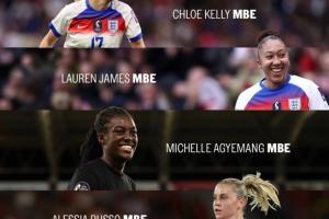 英足总：6名女足欧洲杯冠军球员和男足U21主帅被授予MBE